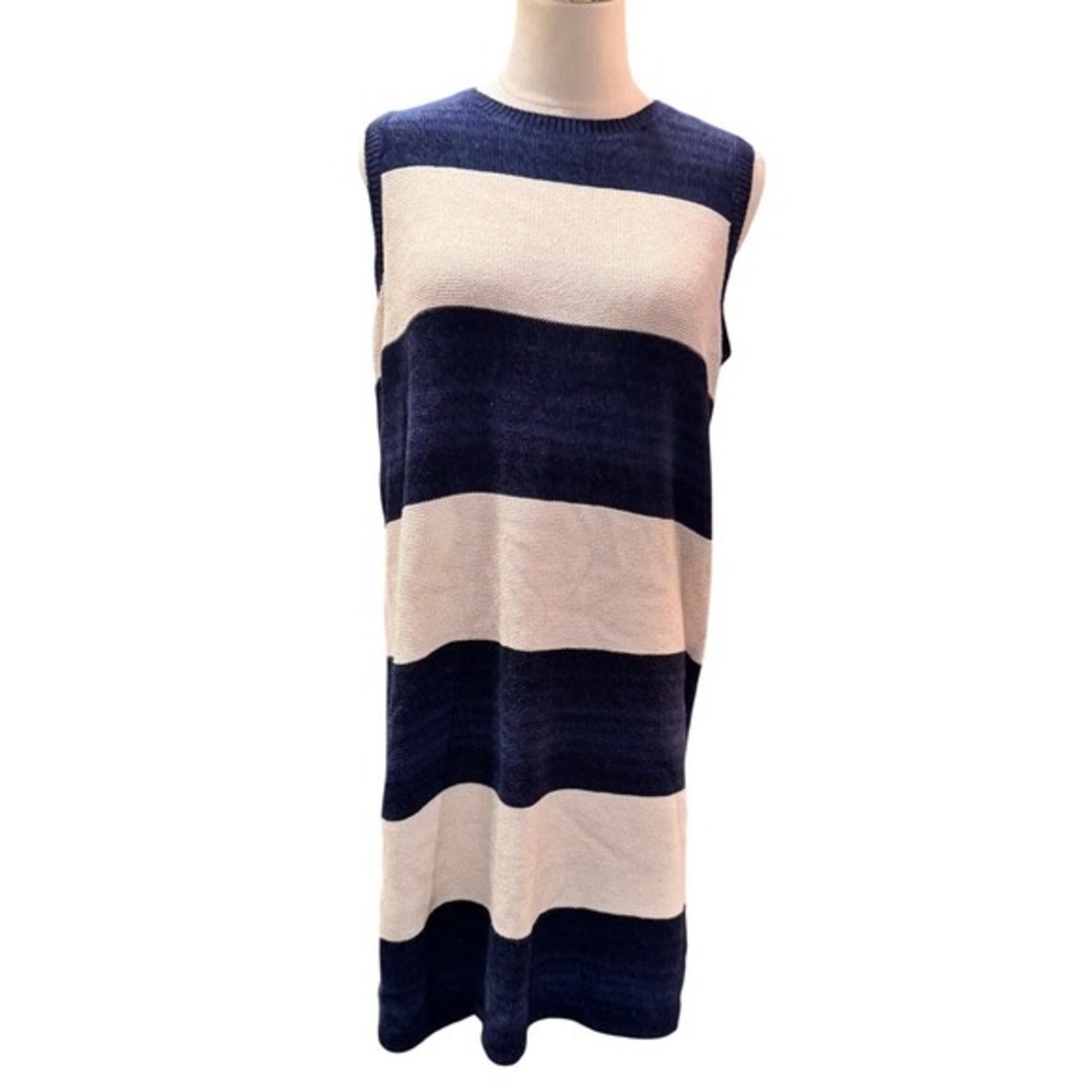 LAUREN Ralph Lauren‎ Striped Sleeveless Sweater Dress Size Medium Navy Beige